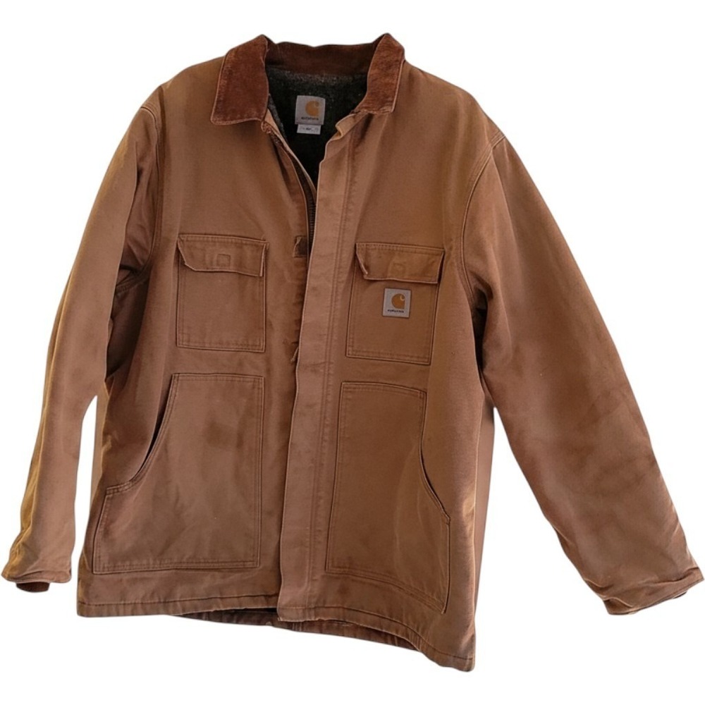 Vintage Carhartt Duck Work Jacket Corduroy Collar Lined Made in USA Sz‎ 42 Faded